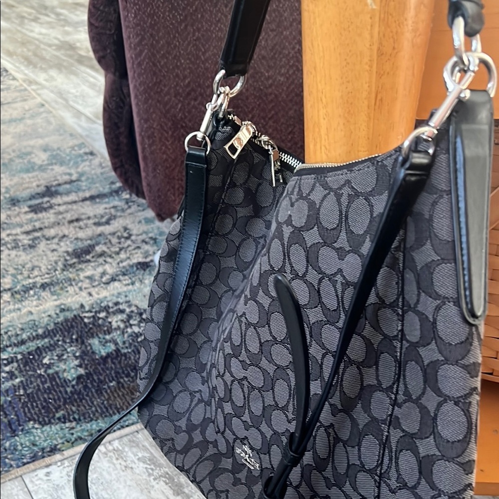 Coach Black and Gray Signature Shoulder Bag